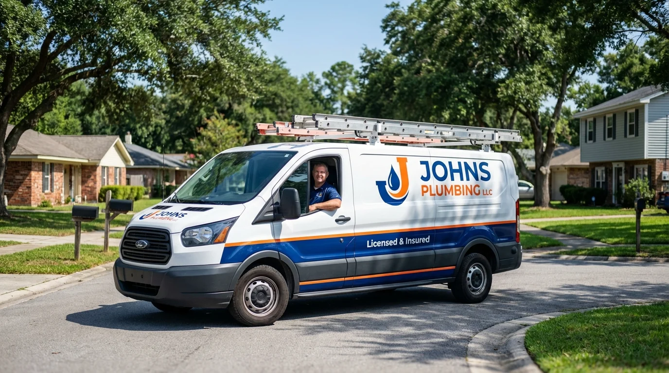 Johns Plumbing LLC service van in Maysville, GA