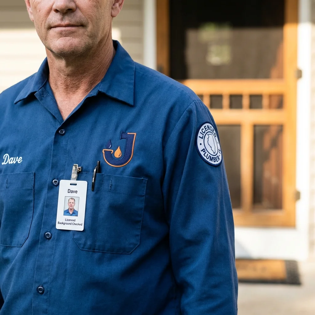 Licensed plumber showing ID badge in Maysville, GA