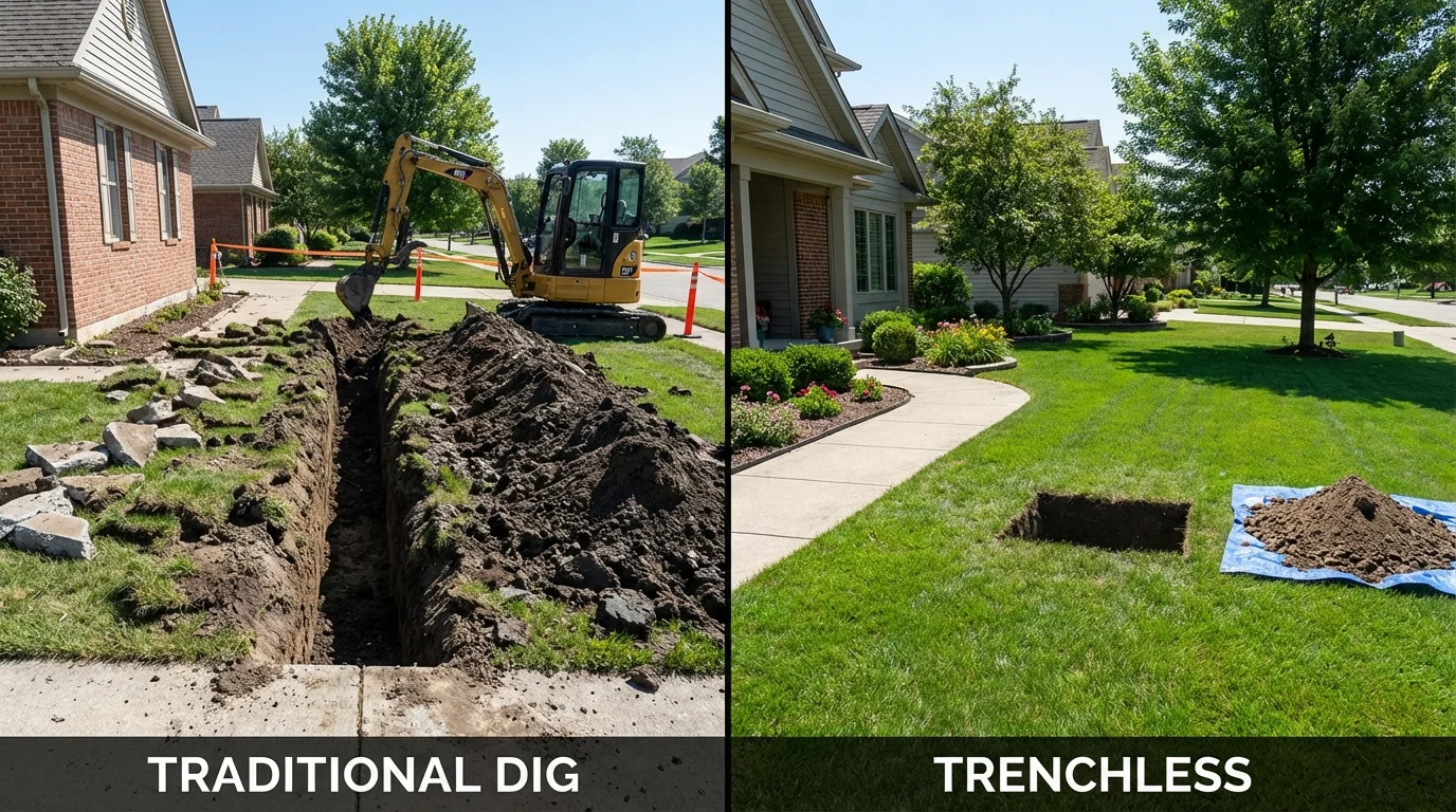 Trenchless sewer repair with minimal yard damage versus traditional excavation in Maysville, GA